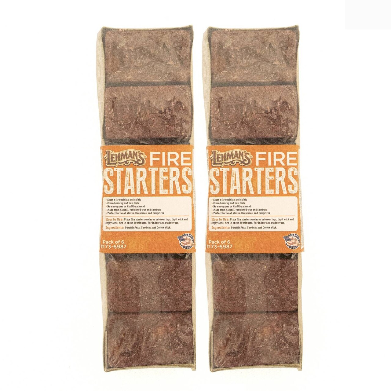Lehman's Fire Starters, Non-Toxic Indoor/Outdoor Solid Firelighter with Safe Easy and Quick Light Wick, 12 Count (Two 6 Packs)